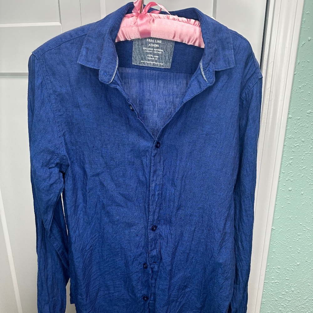 FreeLine Athens 100% linen blue regular fit mens Medium